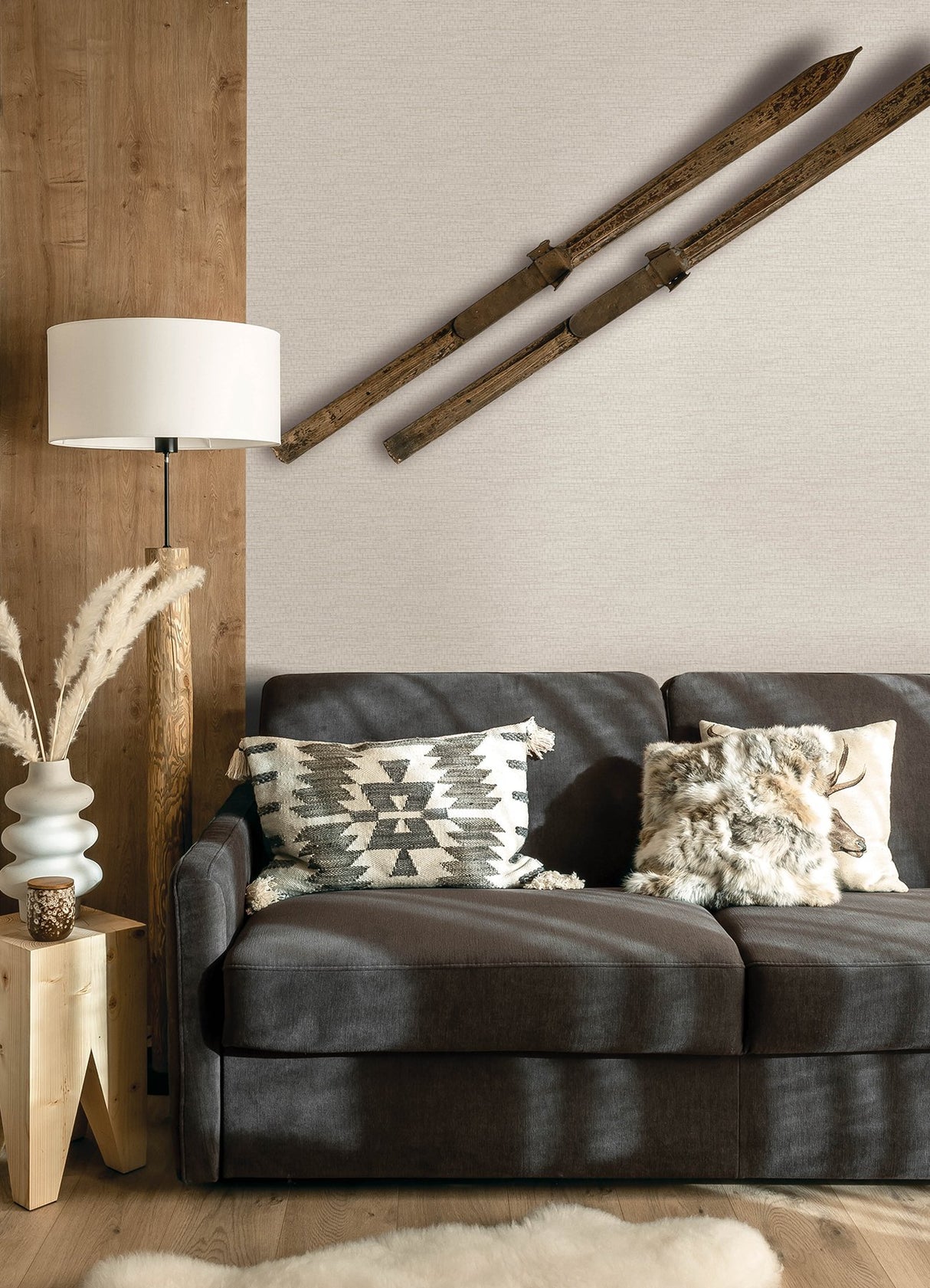 Plaited Grass Cream Wallpaper with Faux Grasscloth Basketweave - Chesapeake 4142-72650