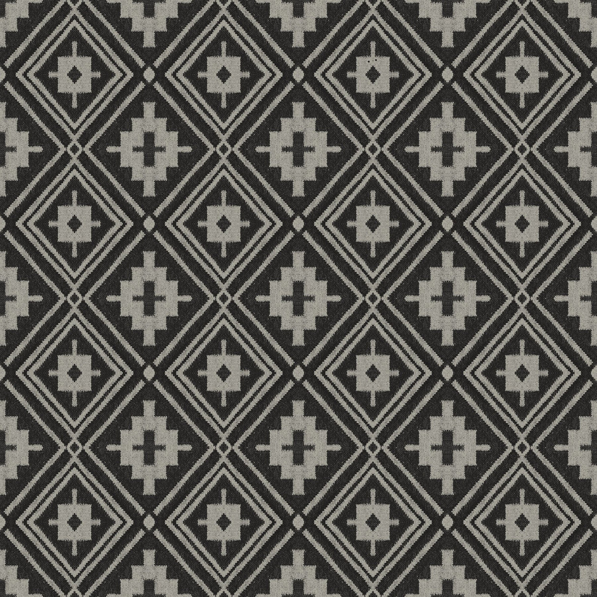 Camp Blanket Black Wallpaper with Geometric Western Medallion Pattern, Traditional Prepasted Non Woven - Brewster 4142-72656