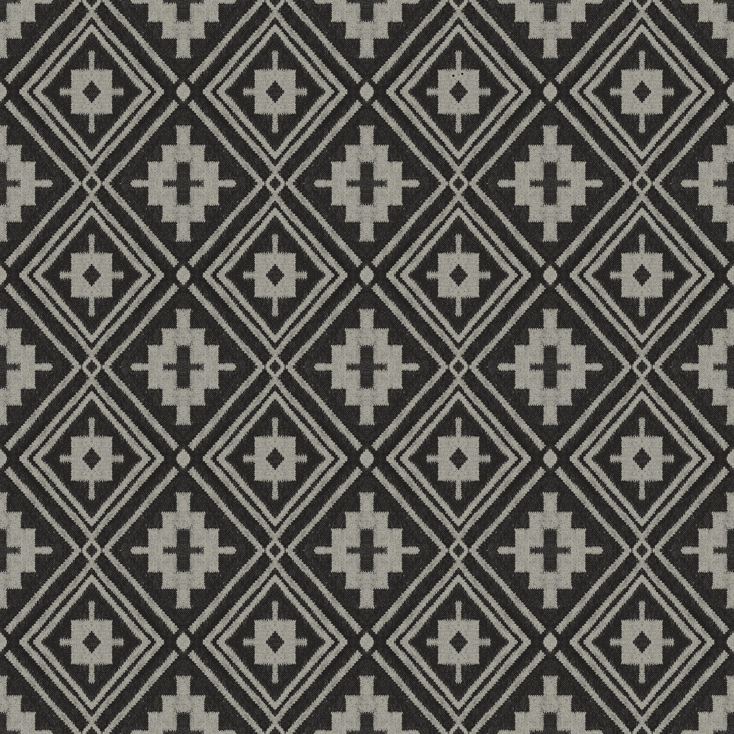 Camp Blanket Black Wallpaper with Geometric Western Medallion Pattern, Traditional Prepasted Non Woven - Brewster 4142-72656