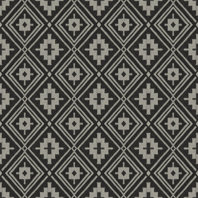 Camp Blanket Black Wallpaper with Geometric Western Medallion Pattern, Traditional Prepasted Non Woven - Brewster 4142-72656