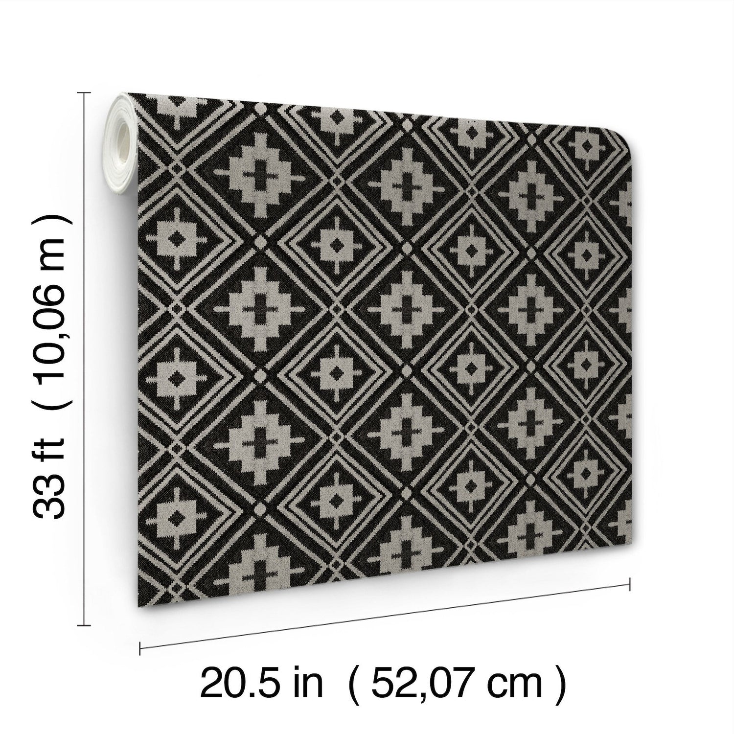 Camp Blanket Black Wallpaper with Geometric Western Medallion Pattern, Traditional Prepasted Non Woven - Brewster 4142-72656