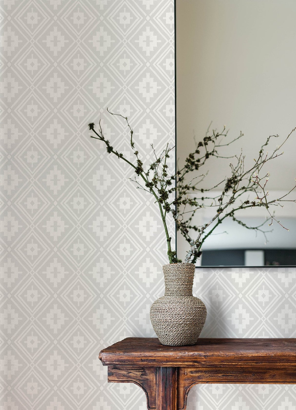 Camp Blanket Cream Wallpaper with Geometric Western Medallion Pattern, Traditional Style - Chesapeake 4142-72661