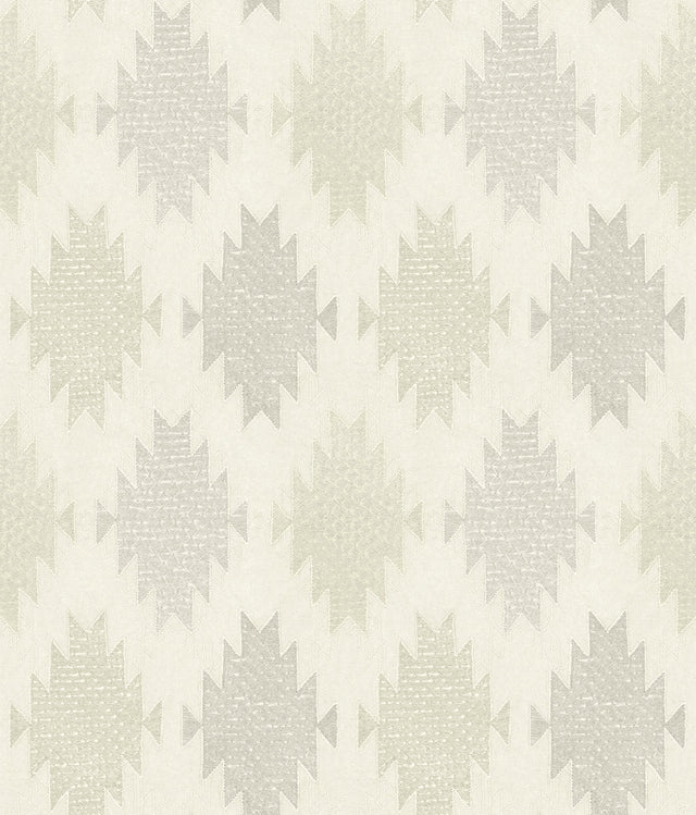 Stitched Heirloom Moss Wallpaper with Medallions Pattern, Farmhouse Style - Chesapeake 4142-72665