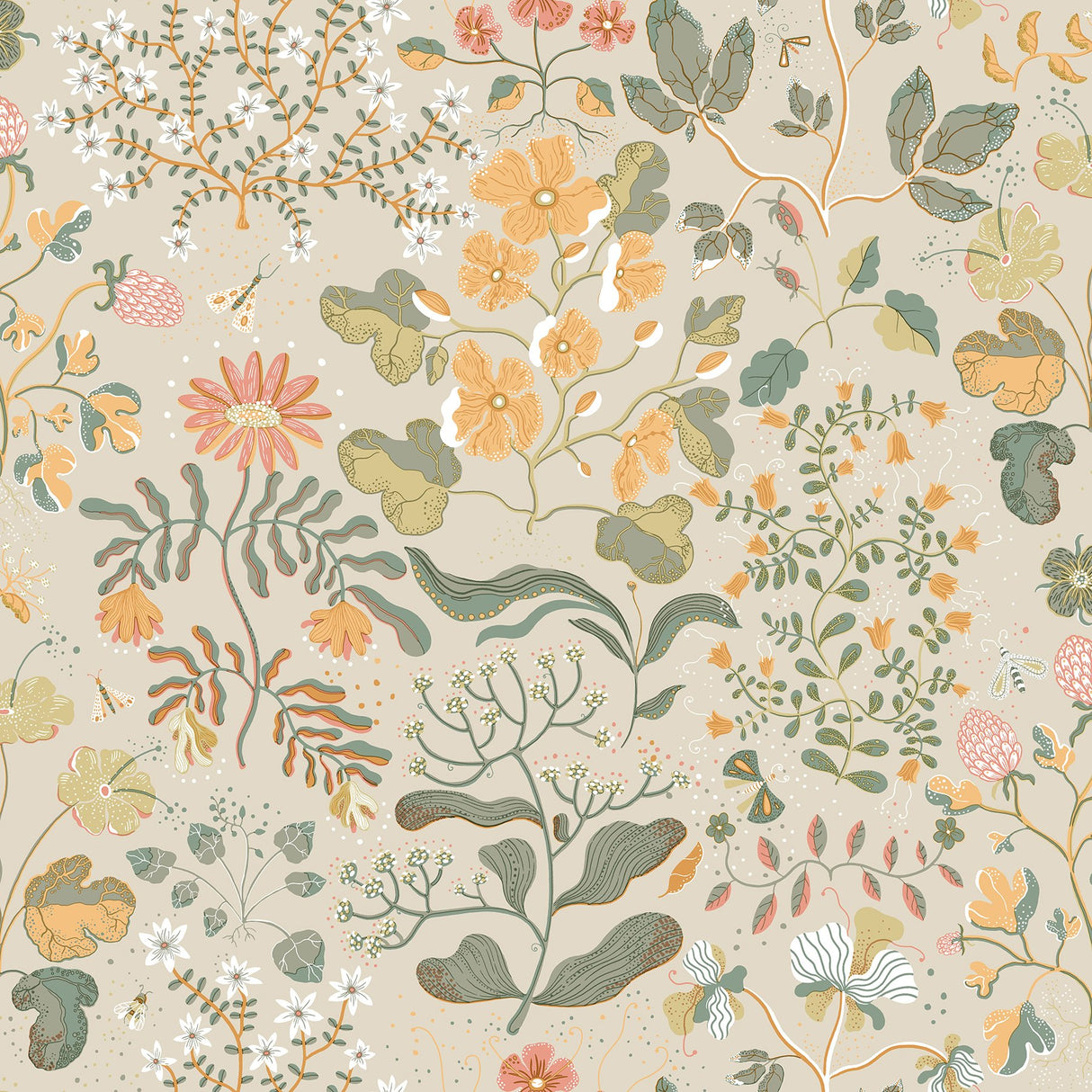 Groh Apricot Floral Wallpaper with Botanical Whimsical Motif - A-Street Prints 4143-22003