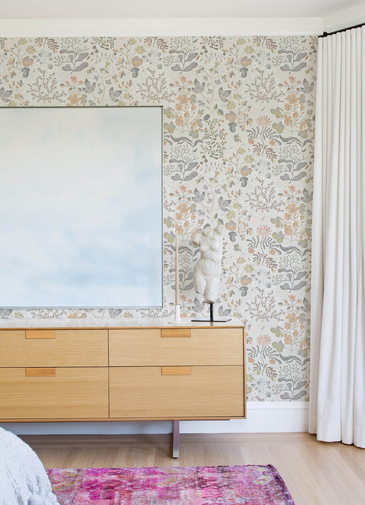 Groh Neutral Botanical Floral Scandinavian Wallpaper in Soft Pastel Peach Pink Blue and Sage Green Non Woven Unpasted by A-Street Prints - MD22004