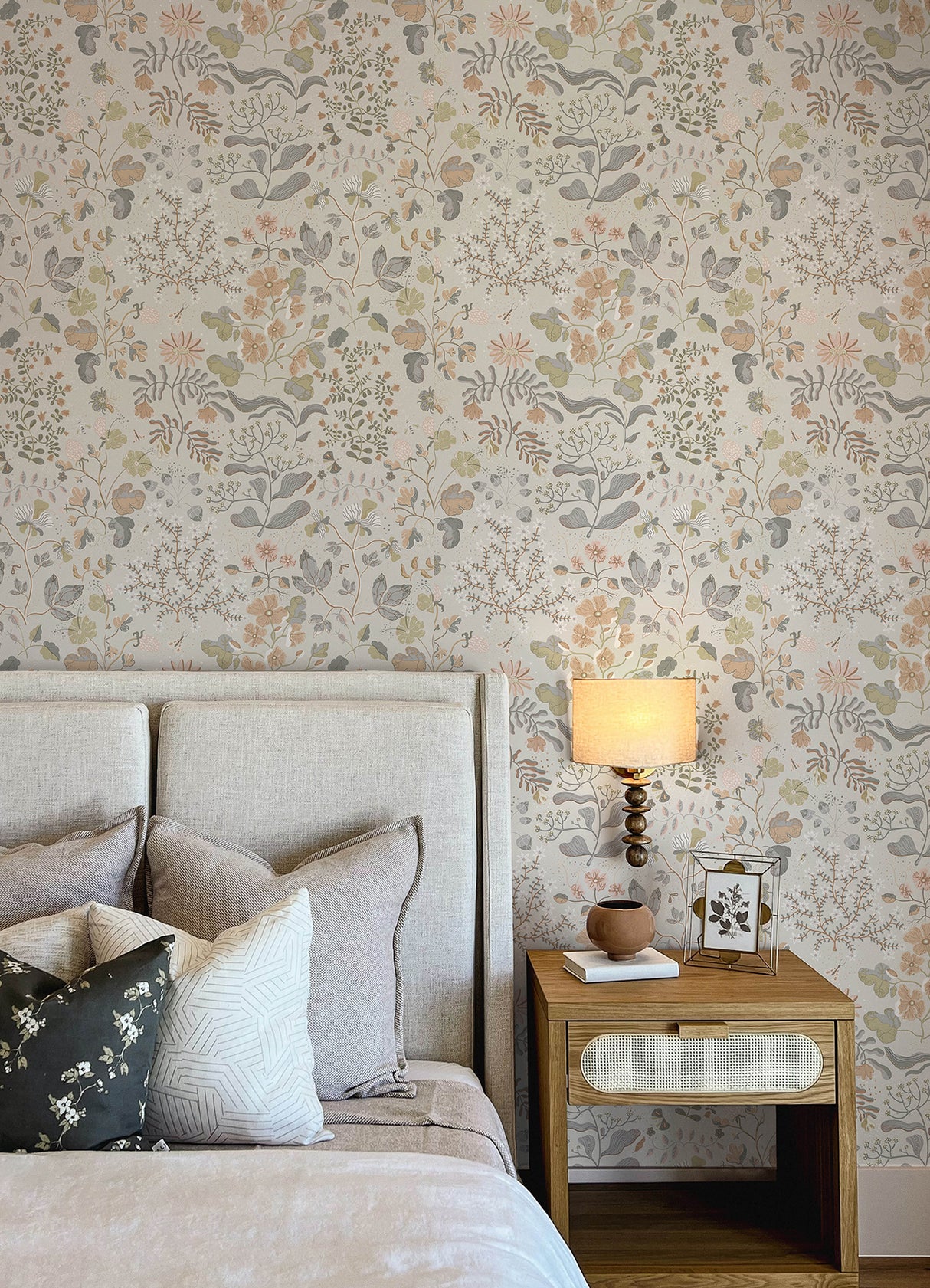 Groh Neutral Botanical Floral Scandinavian Wallpaper in Soft Pastel Peach Pink Blue and Sage Green Non Woven Unpasted by A-Street Prints - MD22004