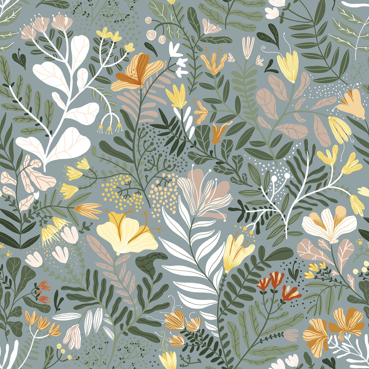 Brittsommar Slate Woodland Floral Wallpaper with Whimsical Botanical Pattern - A-Street Prints 4143-22008