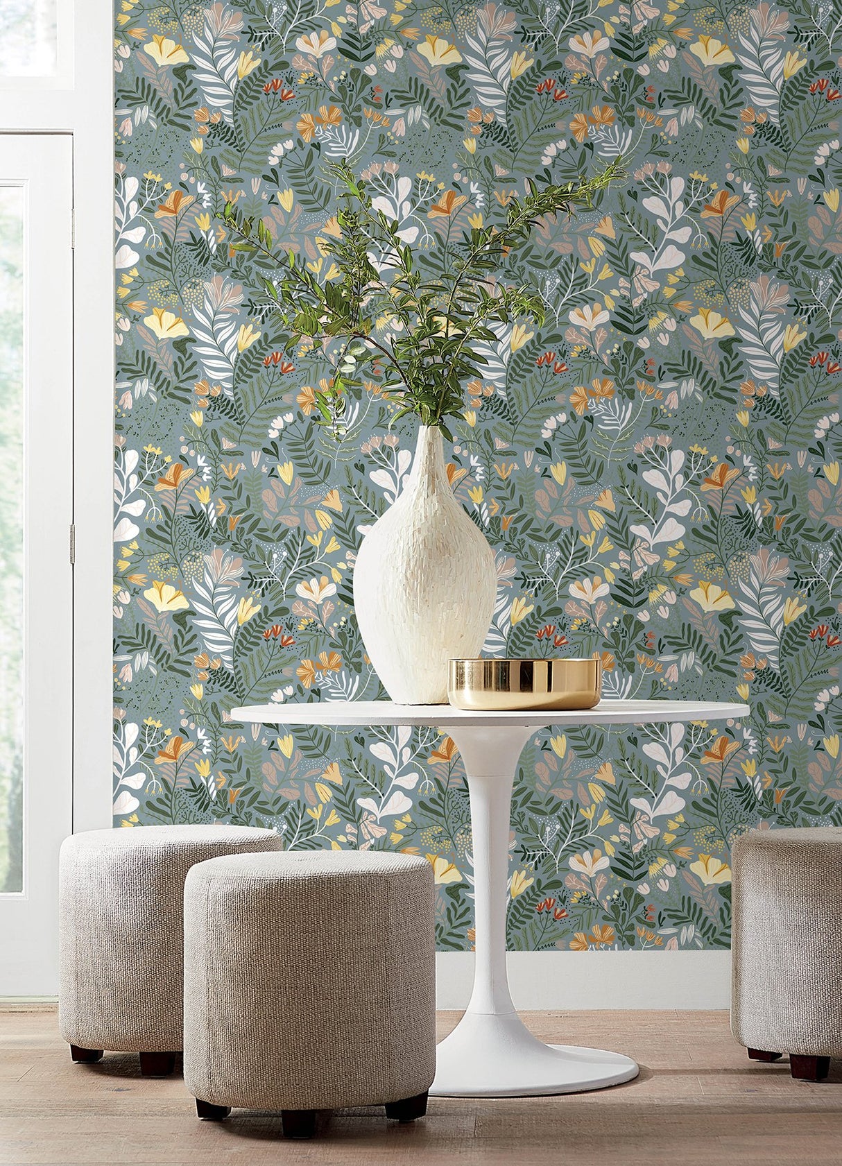 Brittsommar Slate Woodland Floral Wallpaper with Whimsical Botanical Pattern - A-Street Prints 4143-22008