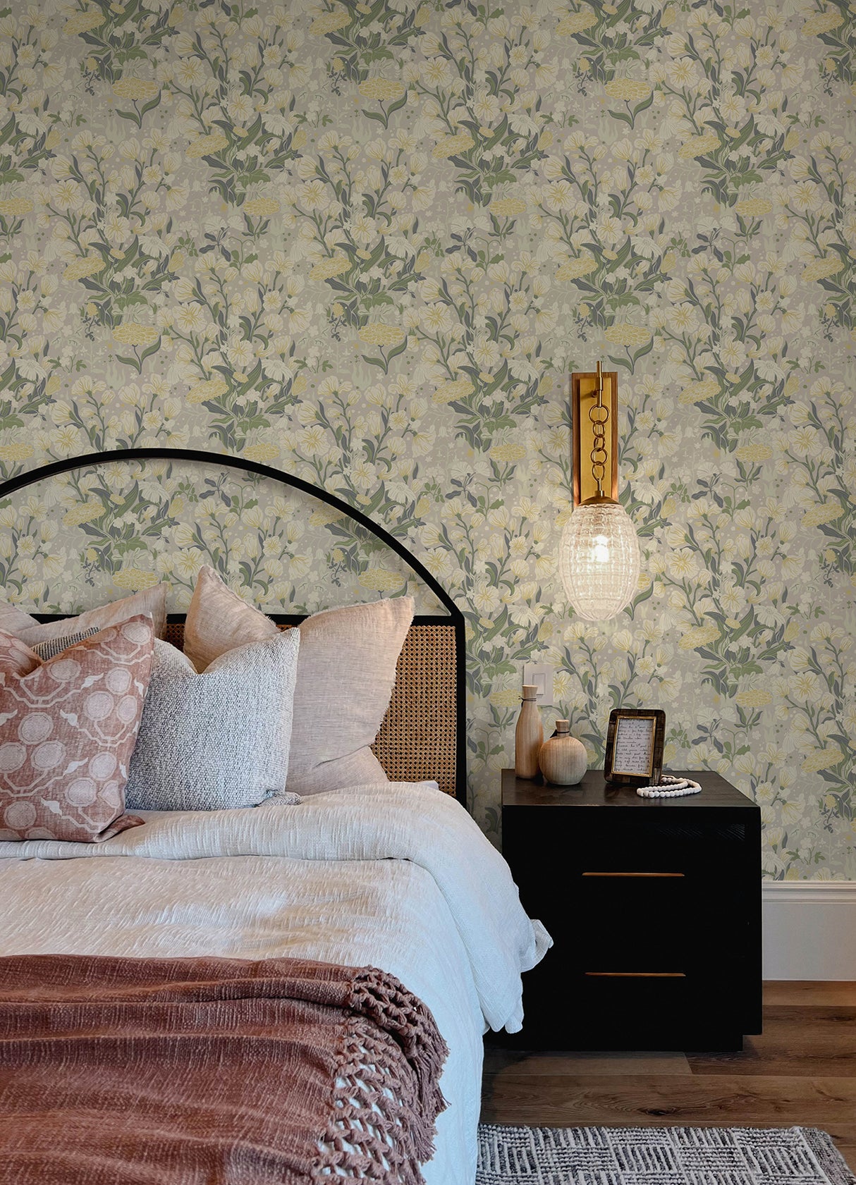 Hava Yellow Meadow Flowers in Buttery Yellow, Antique White and Sage Green by A-Street Prints Whimsical Botanical Non Woven Wallpaper - MD22012
