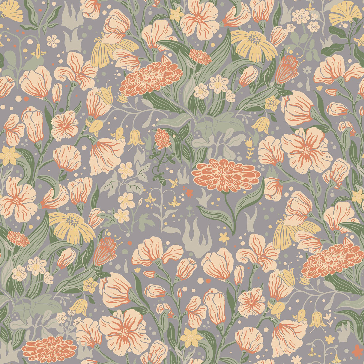 Hava Coral Meadow Flowers Wallpaper with Whimsical Botanical Pattern - A-Street Prints 4143-22013
