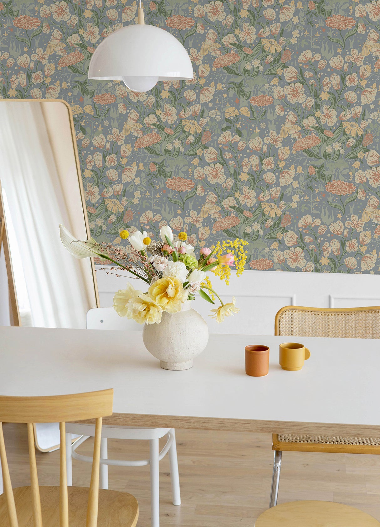 Hava Coral and Grey Meadow Flowers Botanical Whimsical Floral Non-Woven Unpasted Strippable Washable Wallpaper by A-Street Prints - MD22013
