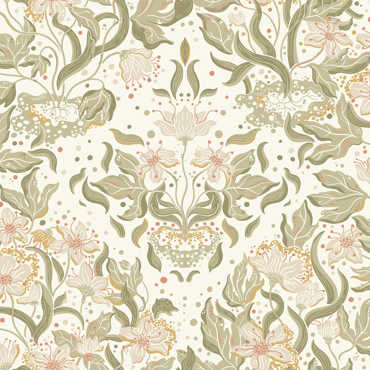 Lisa Olive Floral Damask Wallpaper by A-Street Prints - MD22017