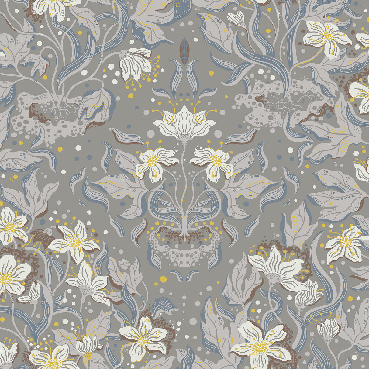 Lisa Stone Floral Damask Wallpaper by A-Street Prints MD22018 - Grey botanical illustrative lily damask pattern