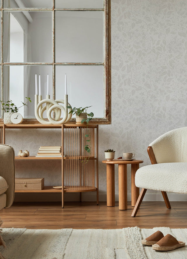 Turi Light Grey Twining Vines Wallpaper with Botanical Farmhouse Pattern - 4143-22021