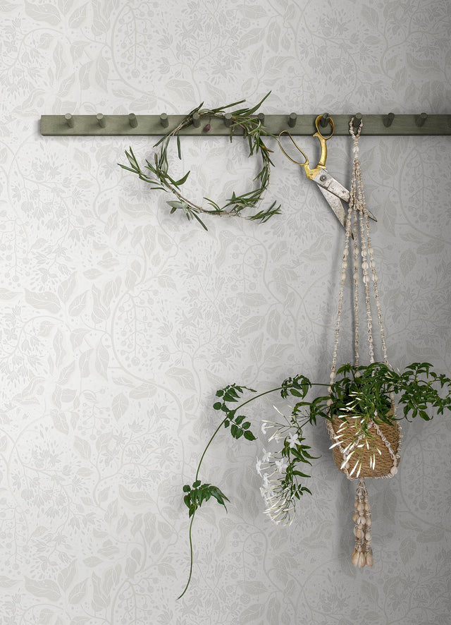 Turi Light Grey Twining Vines Wallpaper with Botanical Farmhouse Pattern - 4143-22021