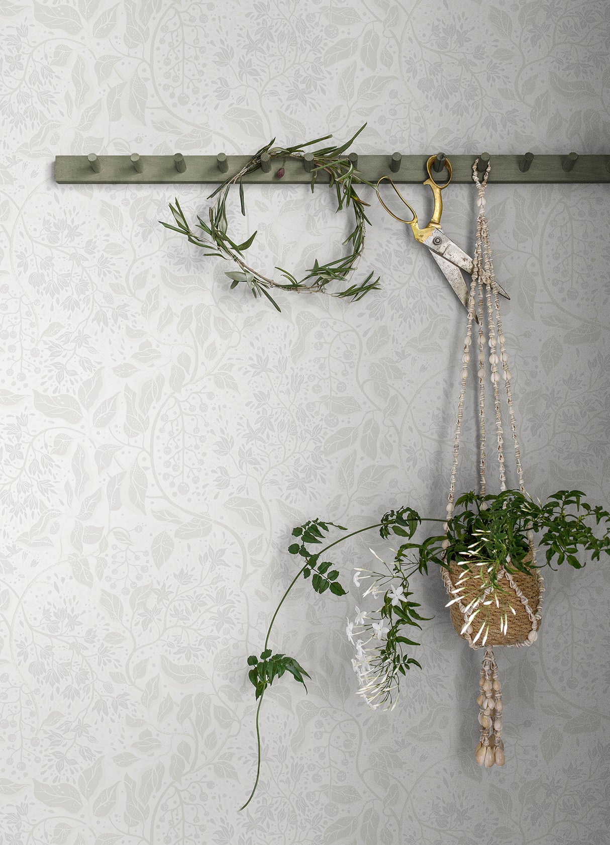 Turi Light Grey Twining Vines Wallpaper by A-Street Prints Botanical Farmhouse Unpasted Non Woven Strippable Roll - MD22021