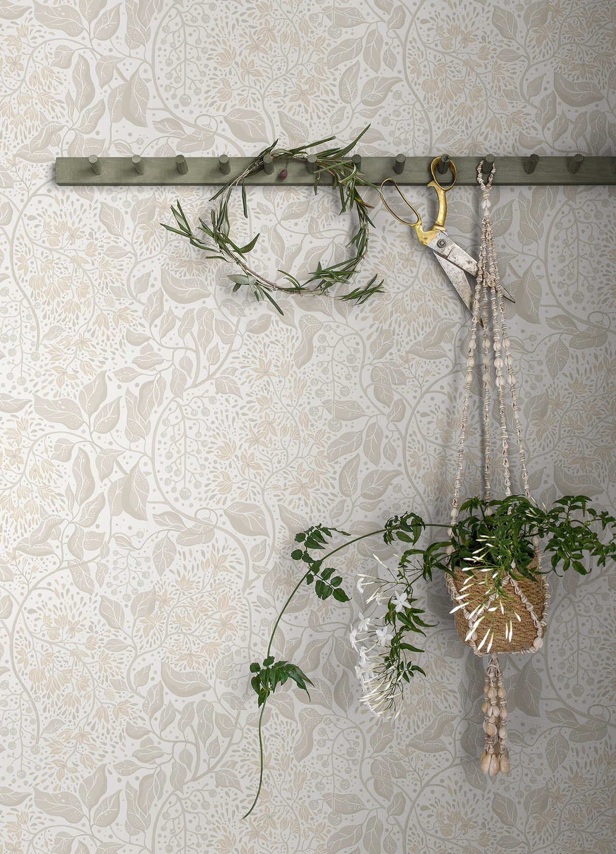 Turi Khaki Twining Vines Botanical Farmhouse Wallpaper by A-Street Prints, Unpasted Non Woven Roll, 20.9 in x 33 ft, Covers 57.5 sq ft - MD22023