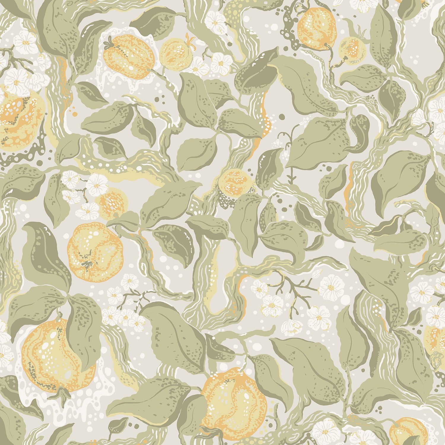 Kort Sage Fruit and Floral Wallpaper with Scandinavian Botanical Pattern - Brewster 4143-22025