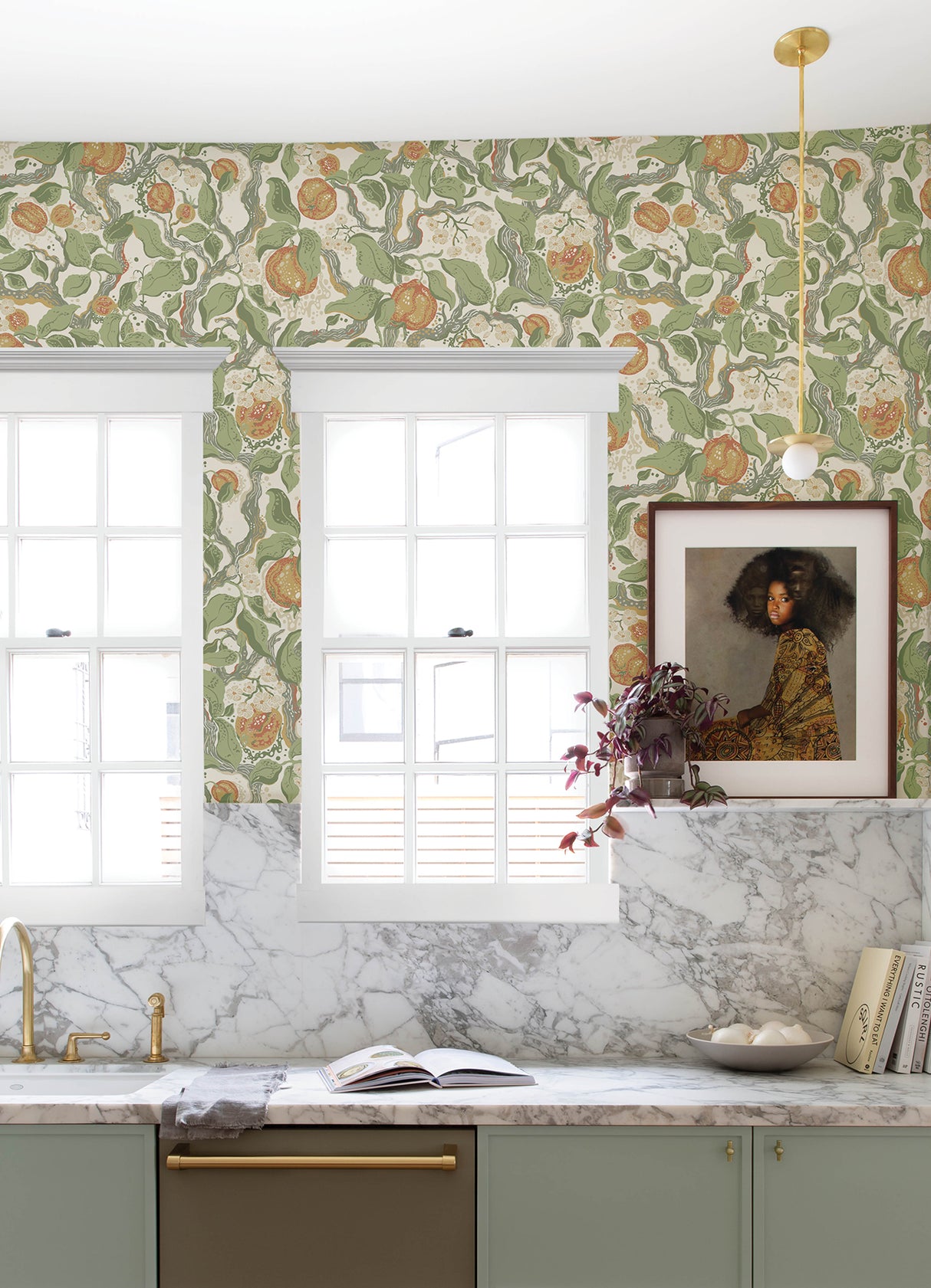 Kort Green Fruit and Floral Wallpaper in Green by A-Street Prints Botanical Scandinavian Unpasted Non Woven Wallpaper Roll - MD22026