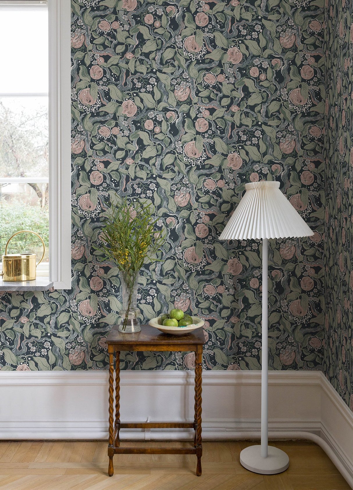Kort Dark Blue Fruit and Floral Wallpaper with Botanical Scandinavian Motif - Brewster 4143-22028