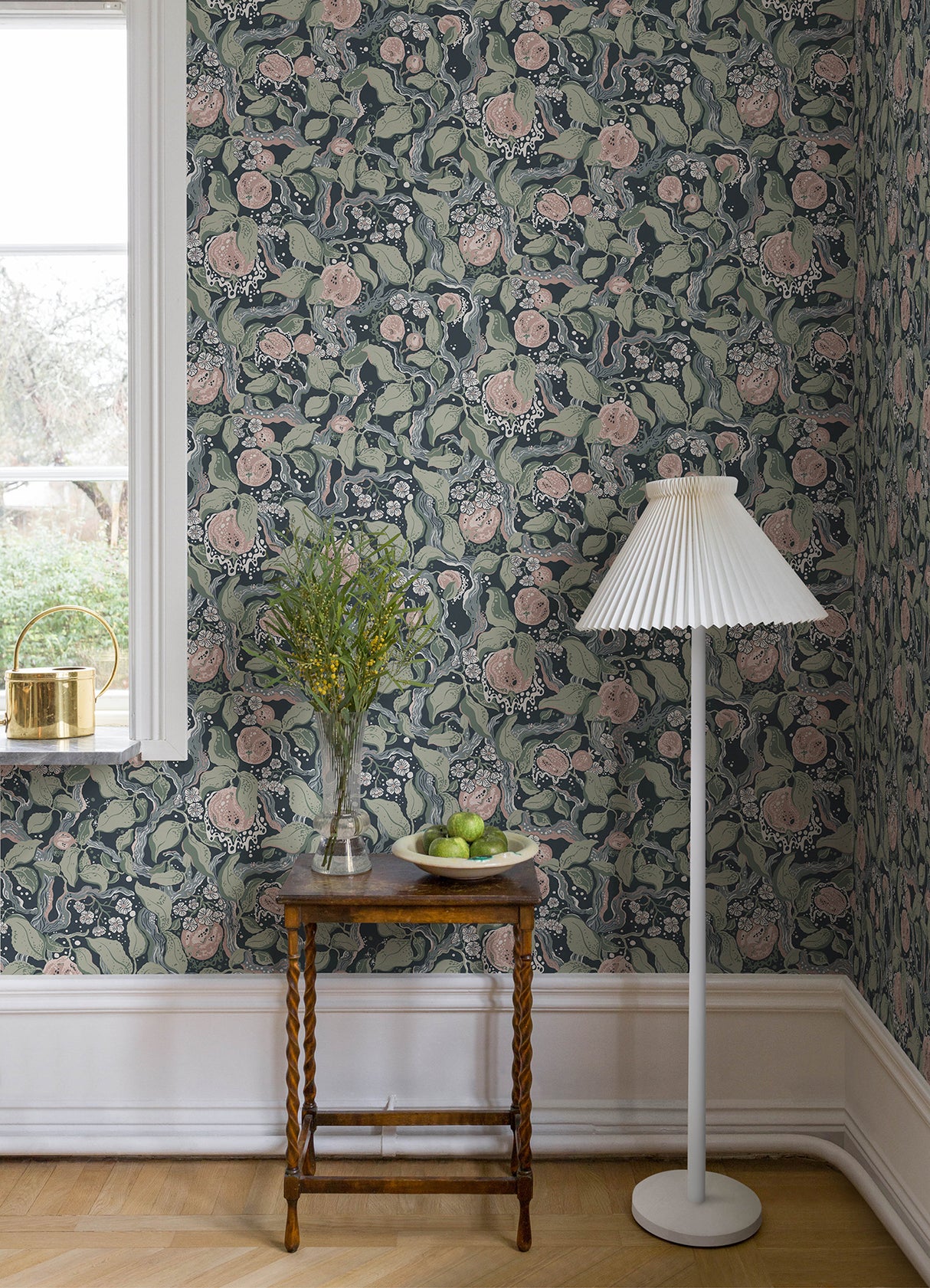 Kort Dark Blue Fruit and Floral Wallpaper by A-Street Prints Botanical Scandinavian Whimsical Non Woven Unpasted Sidewall MD22028