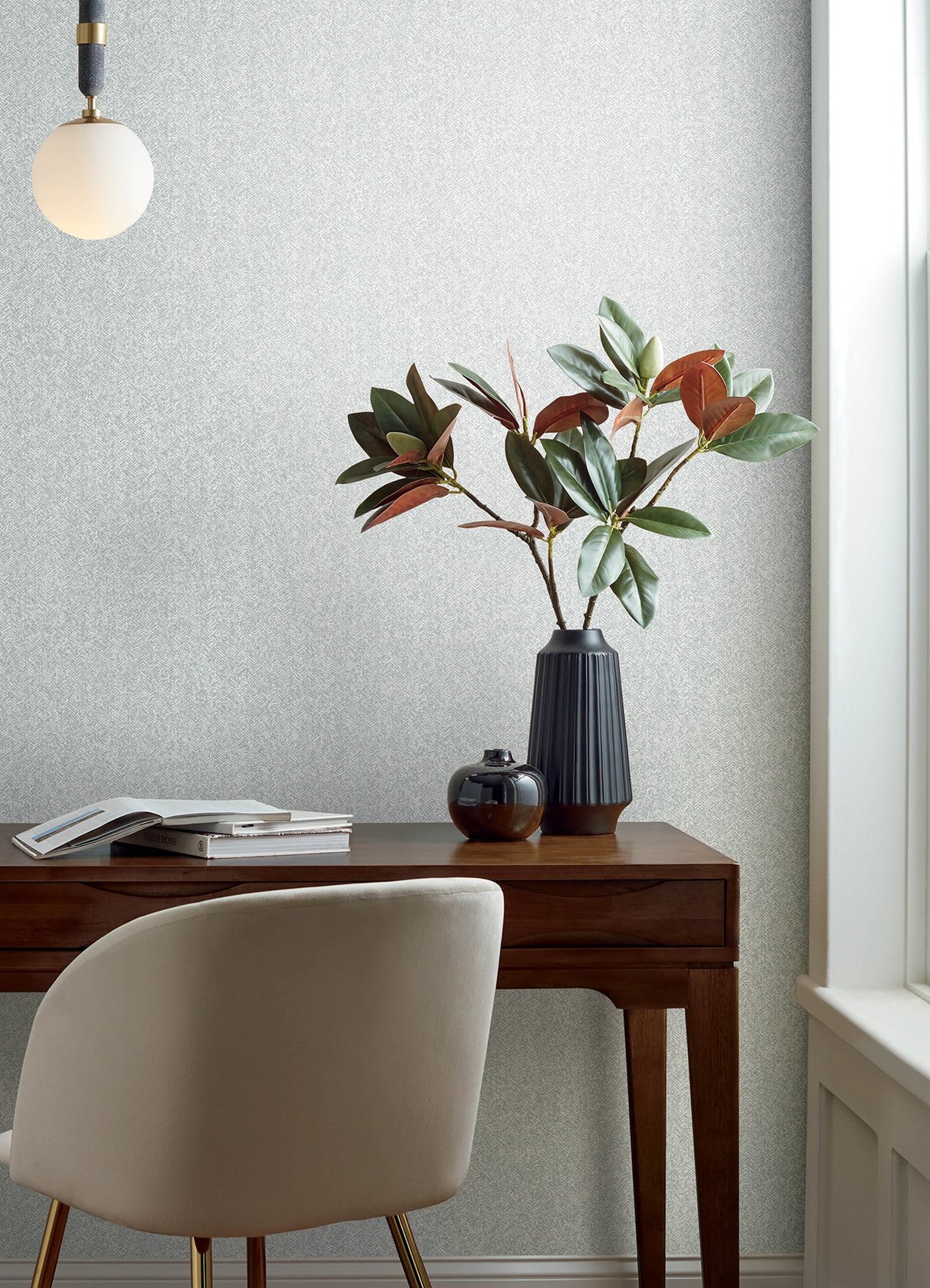 Ashbee Light Grey Faux Fabric Wallpaper with Chevron & Houndstooth Tweed Motif - Brewster 4143-26160