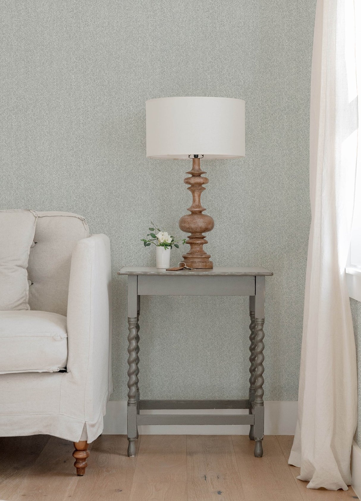 Ashbee Light Grey Faux Fabric Wallpaper with Chevron & Houndstooth Tweed Motif - Brewster 4143-26160