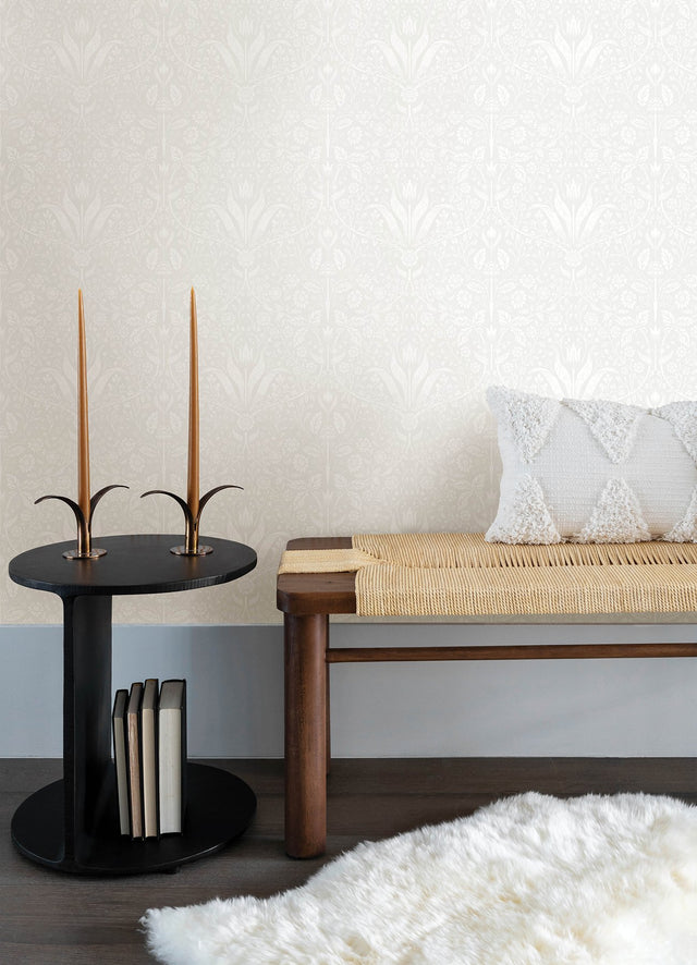 Mara Light Grey Tulip Ogee Wallpaper with Scandinavian Botanical Pattern - A-Street Prints 4143-34007