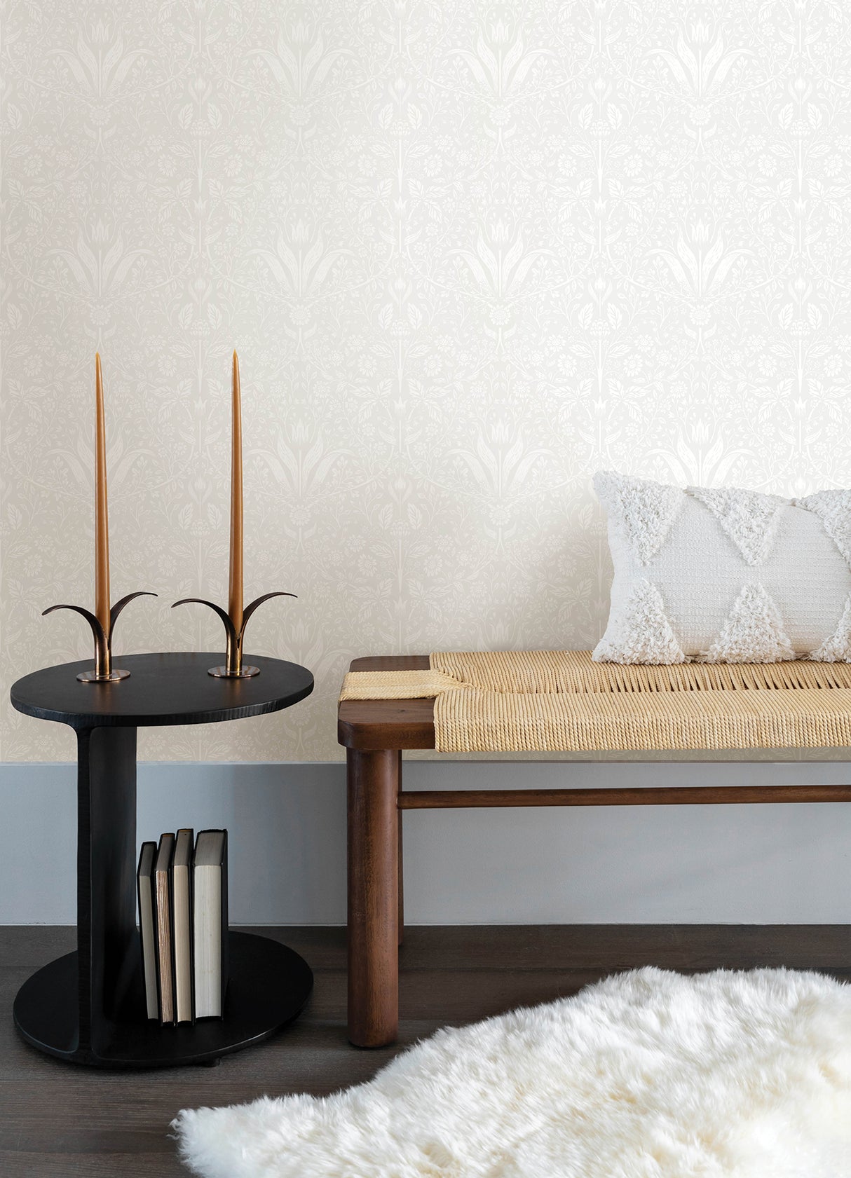 Mara Light Grey Tulip Ogee Botanical Scandinavian Floral Unpasted Non Woven Wallpaper by A-Street Prints Botanica Collection - MD34007