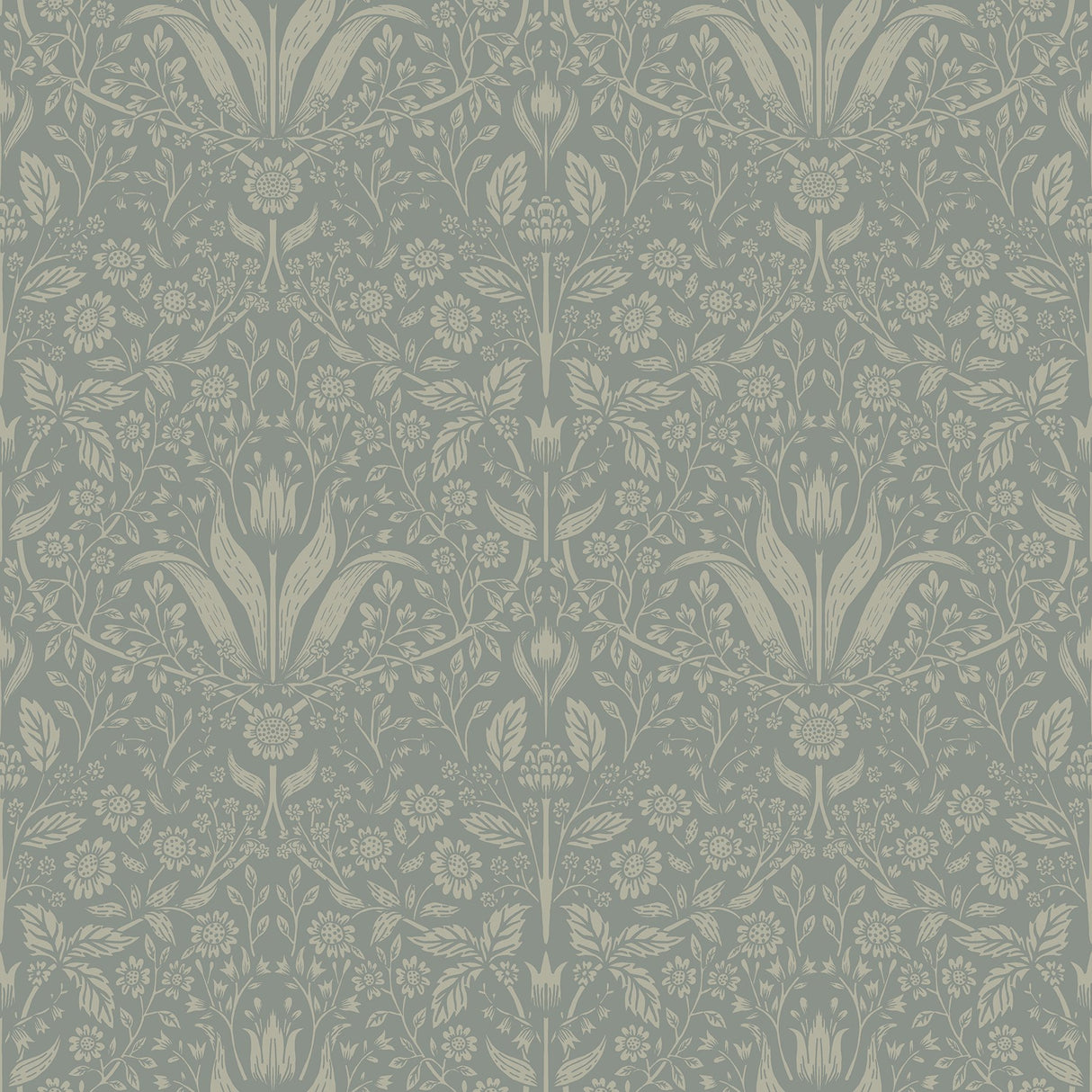 Mara Green Tulip Ogee Wallpaper with Scandinavian Botanical Pattern - A-Street Prints 4143-34009