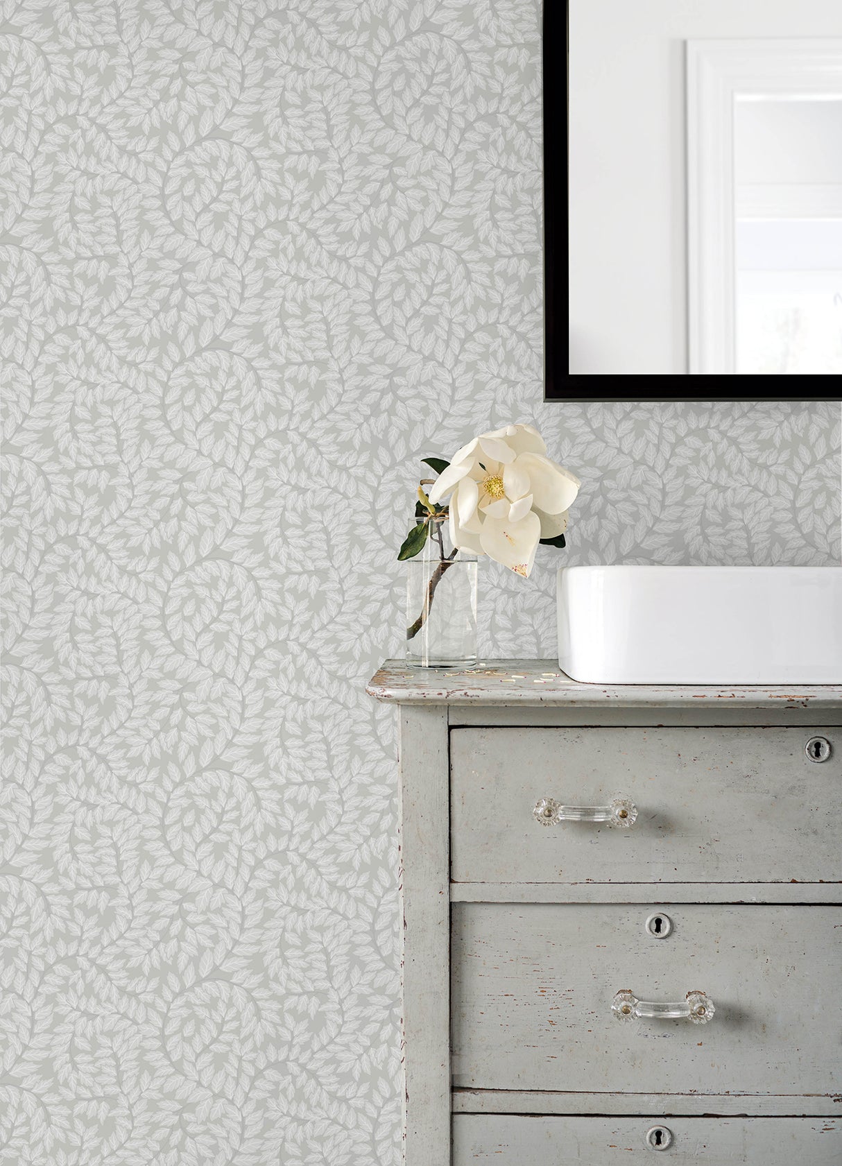 Lindlöv Grey Leafy Climbing Vines Botanical Scandinavian Non Woven Unpasted Washable Strippable Wallpaper by A-Street Prints - MD34016