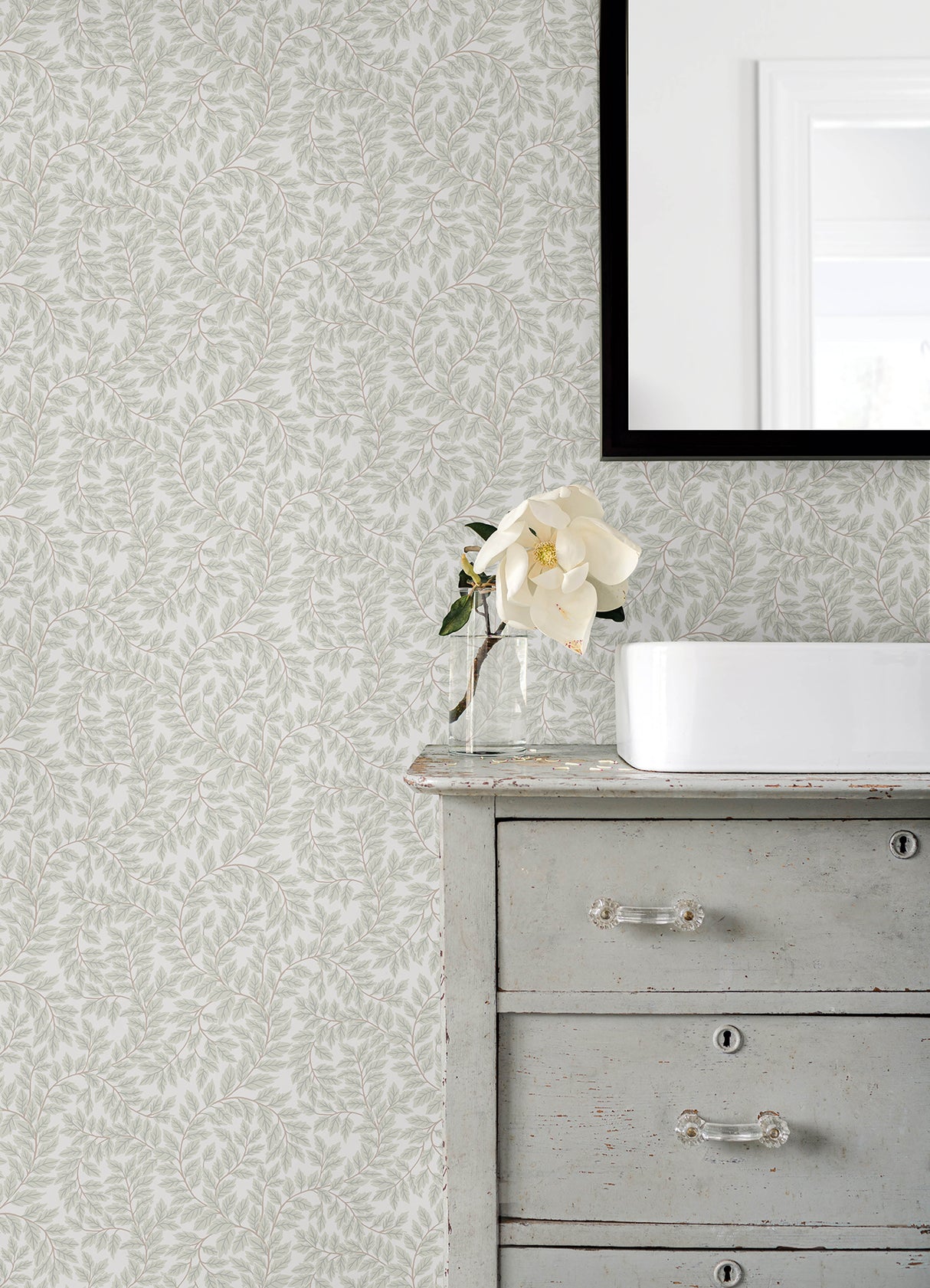 Lindlöv Leafy Vines Light Grey Scandinavian Botanical Unpasted Non Woven Wallpaper by A-Street Prints Botanica Collection - MD34017