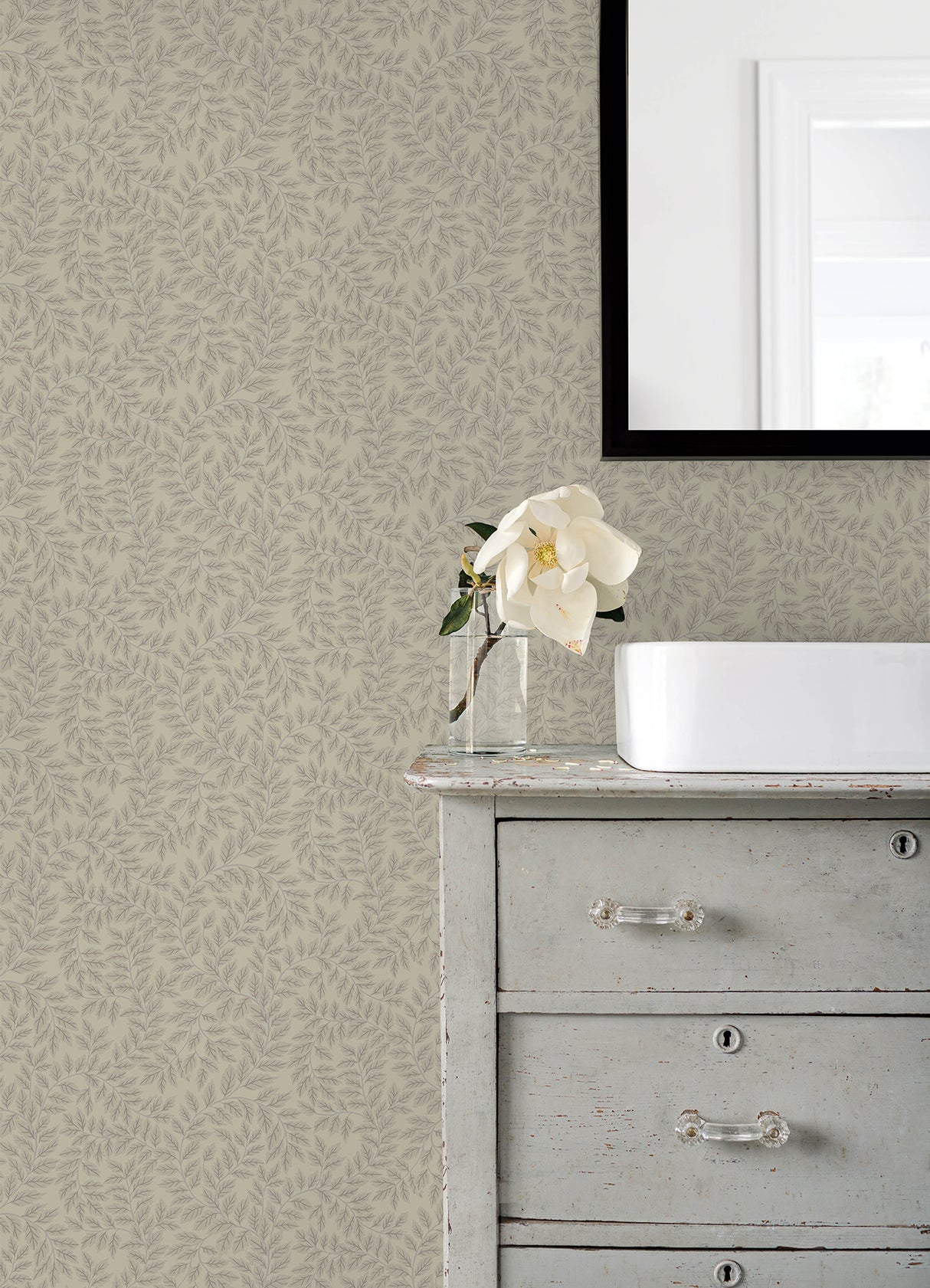 Lindlöv Taupe Leafy Vines Wallpaper by A-Street Prints Scandinavian Botanical Non Woven Unpasted Wallpaper, 20.9-in x 33-ft - MD34018