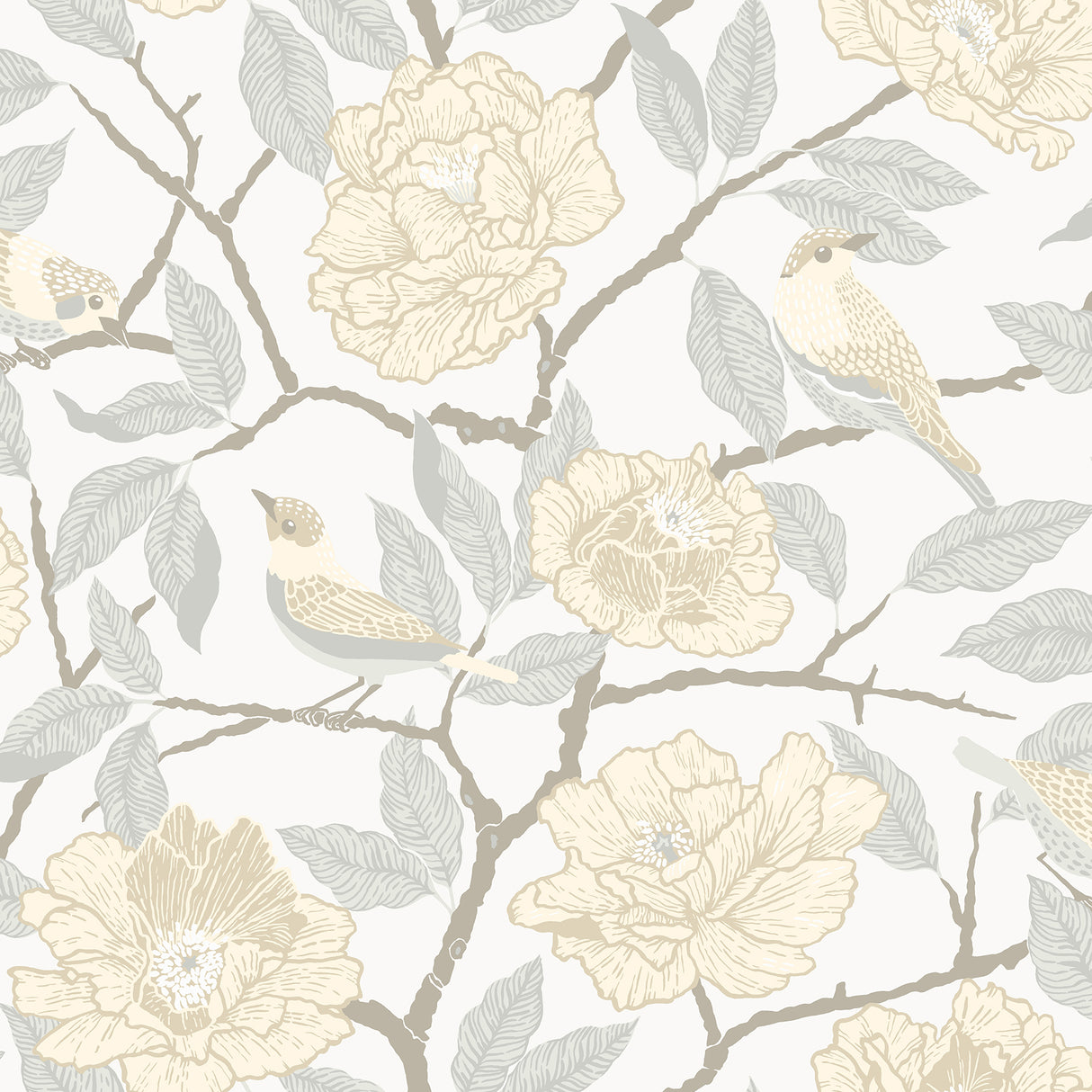 Bernadina Light Yellow Rosebush Wallpaper by A-Street Prints MD34022 - Bohemian Botanical Floral and Sparrow Non-Woven Unpasted Sidewall