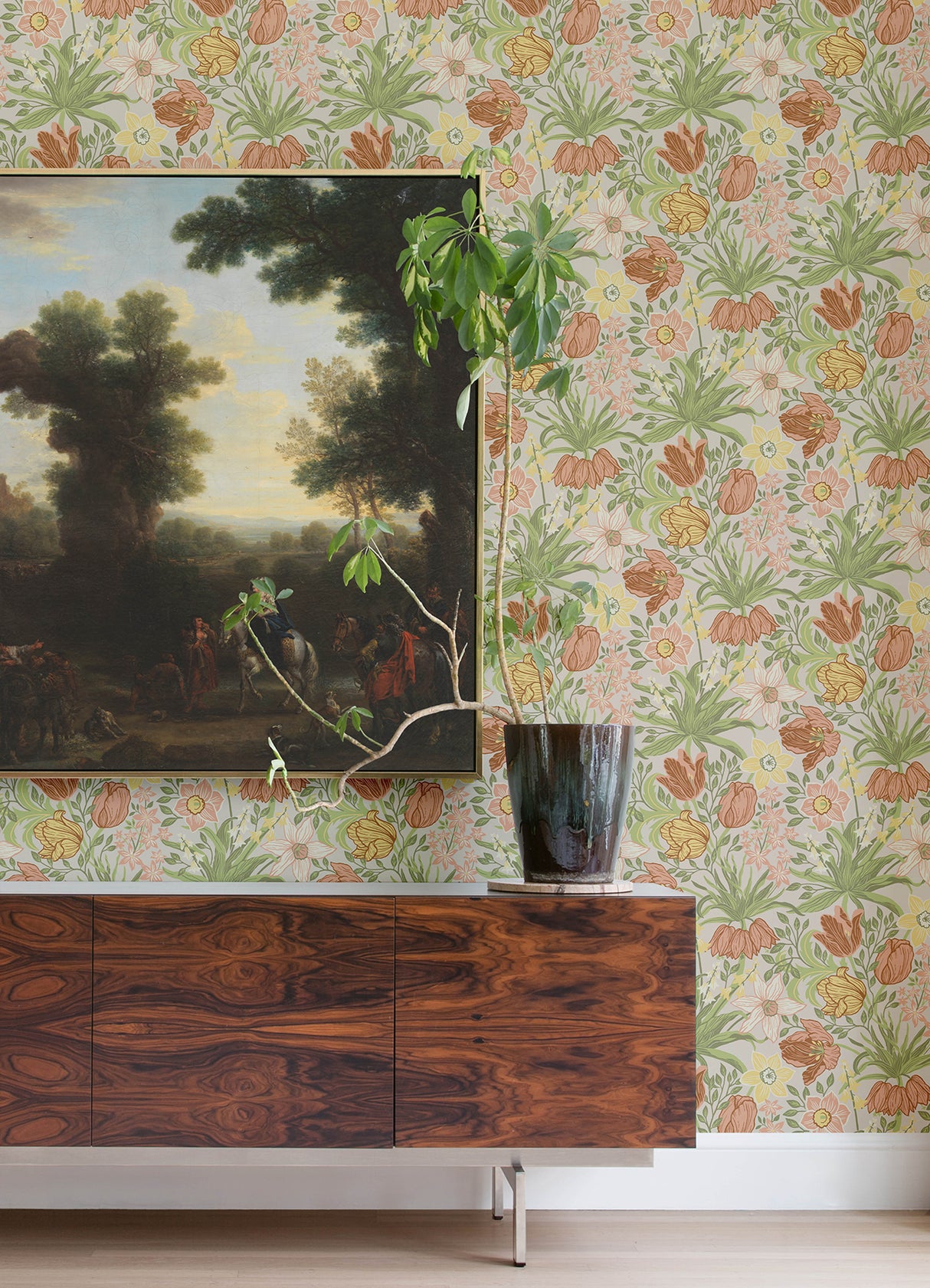 Cecilia Chartreuse Tulip and Daffodil by A-Street Prints Botanical Spring Floral Non Woven Unpasted Wallpaper Roll - MD34028