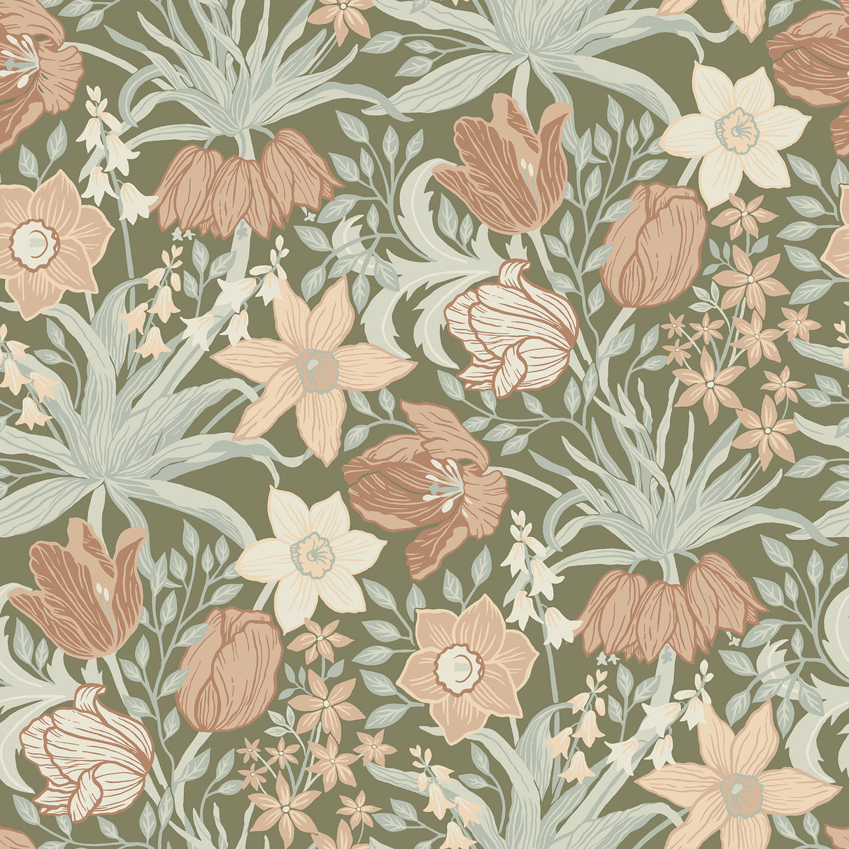 Cecilia Moss Tulip and Daffodil Wallpaper by A-Street Prints - MD34029