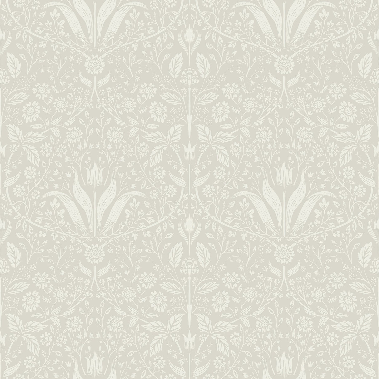 Mara Beige Tulip Ogee Wallpaper with Scandinavian Botanical Pattern - Brewster 4143-34039