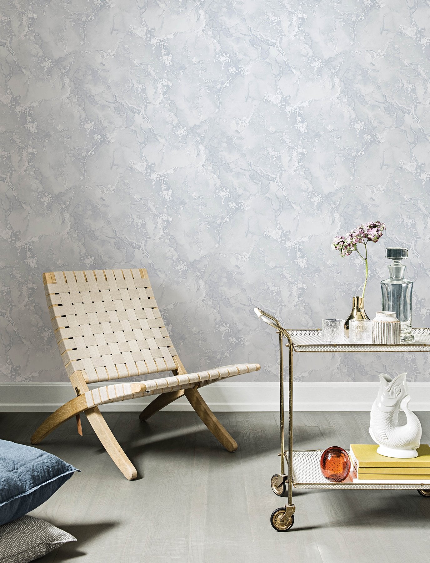 Grandin Light Grey Marbled Wallpaper with Pearlescent Raised Ink Stone Motif - Advantage 4144-9100