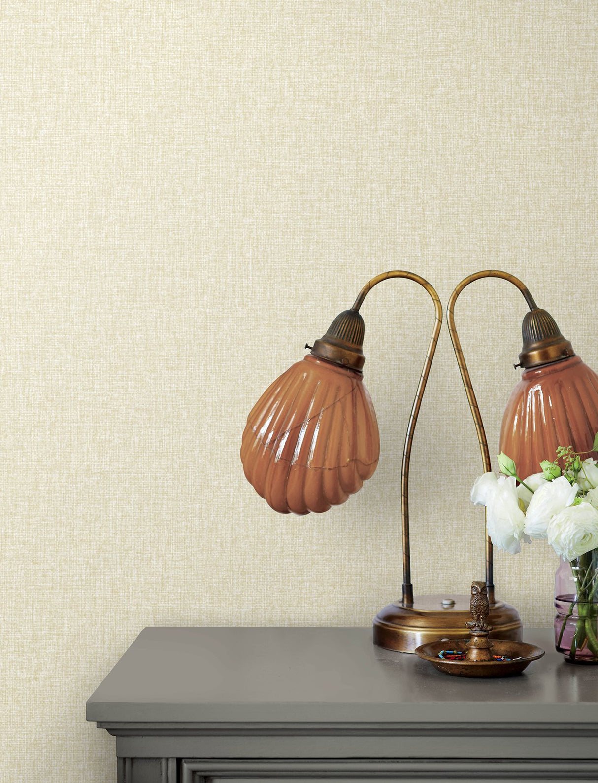 Halliday Taupe Faux Linen Wallpaper with Metallic Textured Fabric Look - Advantage 4144-9109