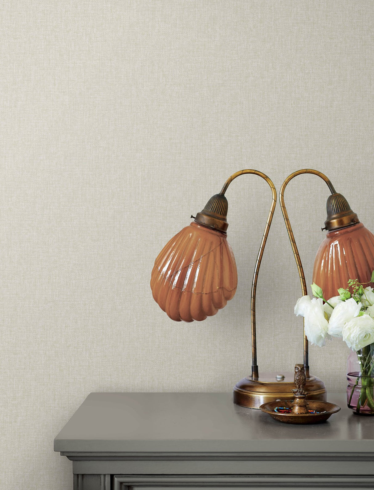 Halliday Pearl Faux Linen Wallpaper with Metallic Textured Fabric Pattern - Advantage 4144-9112