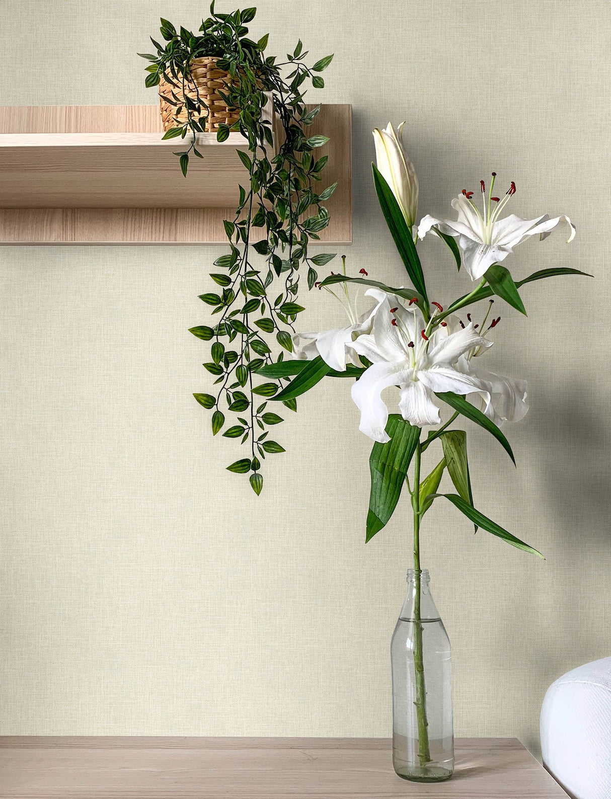 Buxton Cream Faux Weave Wallpaper with Metallic Textured Fabric Texture - Advantage 4144-9119