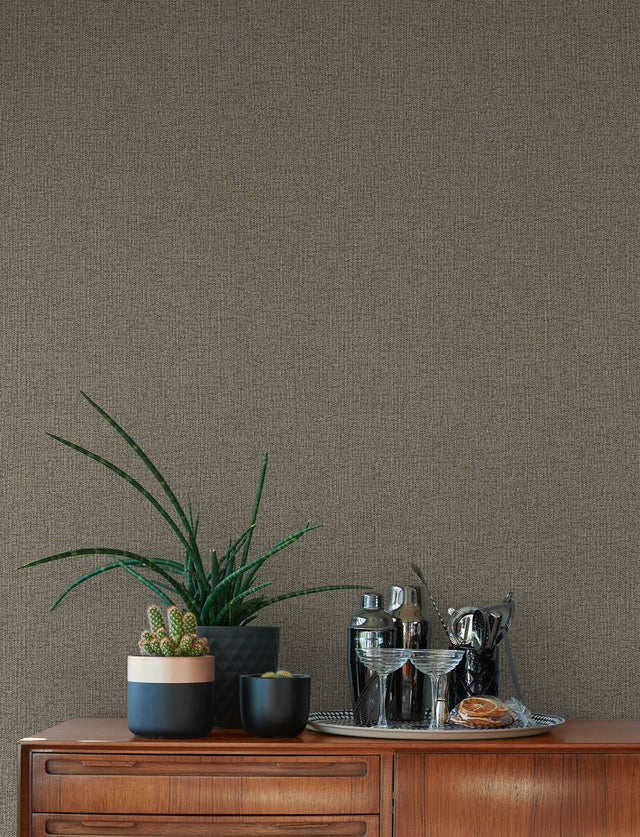 Hatton Brown Faux Tweed Wallpaper with Metallic Textured Fabric Pattern - Advantage 4144-9127