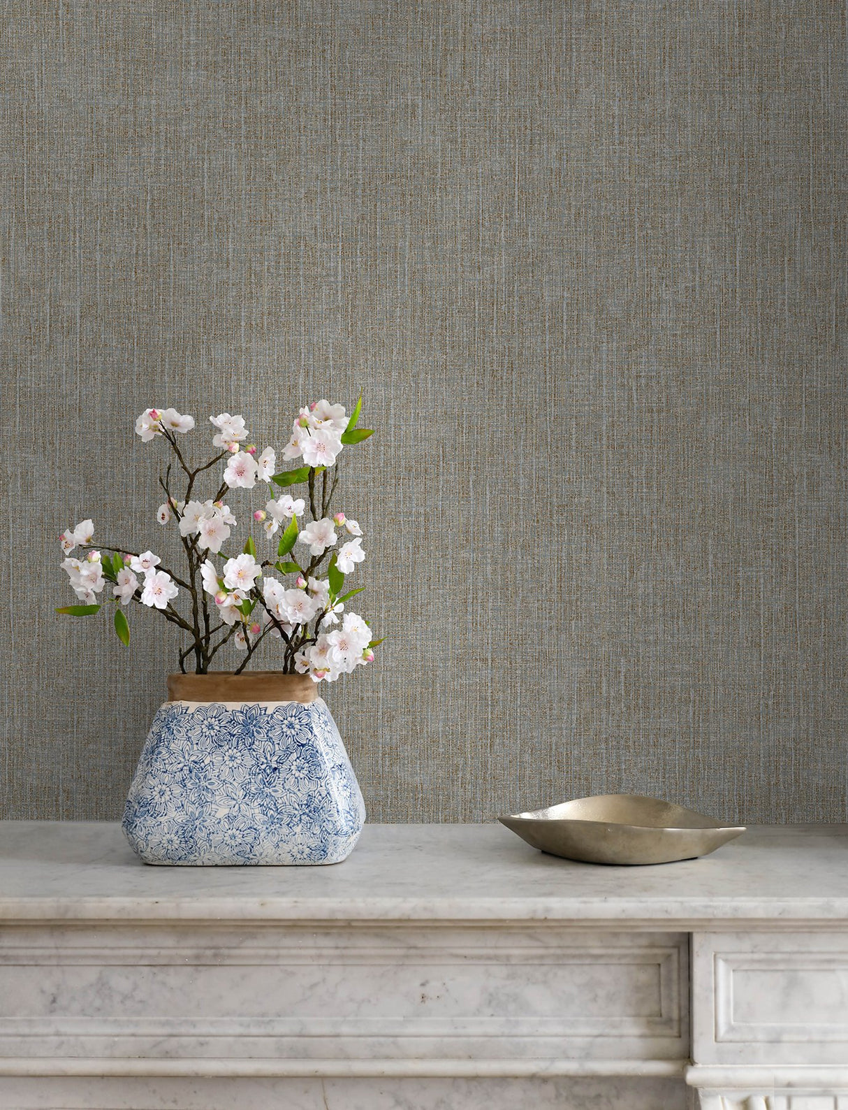 Glenburn Neutral Woven Shimmer Wallpaper with Fabric Texture in Metallic Taupe/Grey - Advantage 4144-9152