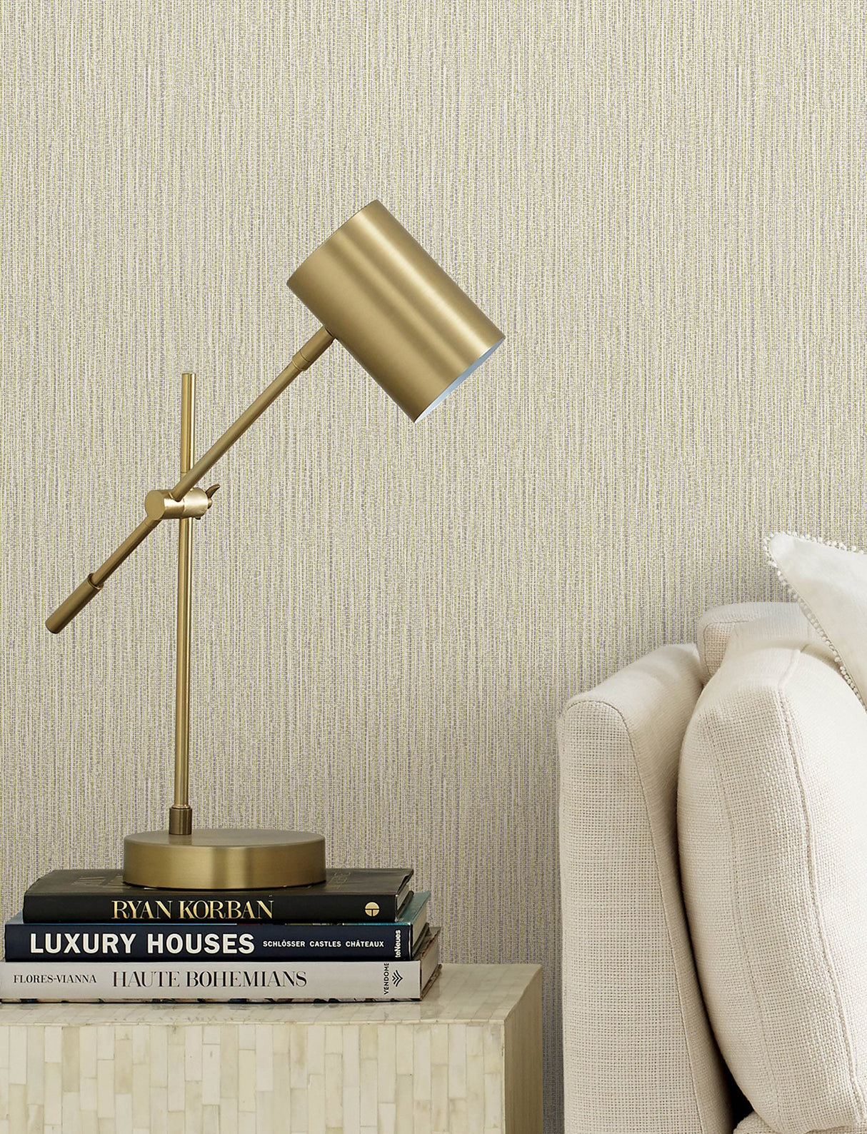 Bowman Wheat Faux Linen Wallpaper with Metallic Textured Fabric Texture - Advantage 4144-9154