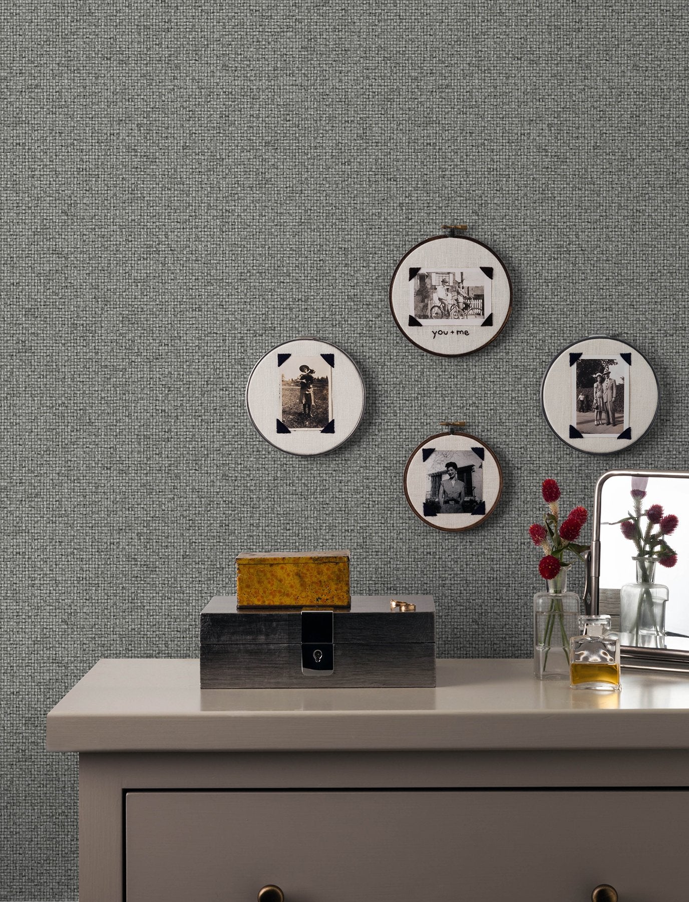 Surrey Grey Basketweave Wallpaper with Faux Grasscloth Texture - Advantage 4144-9158