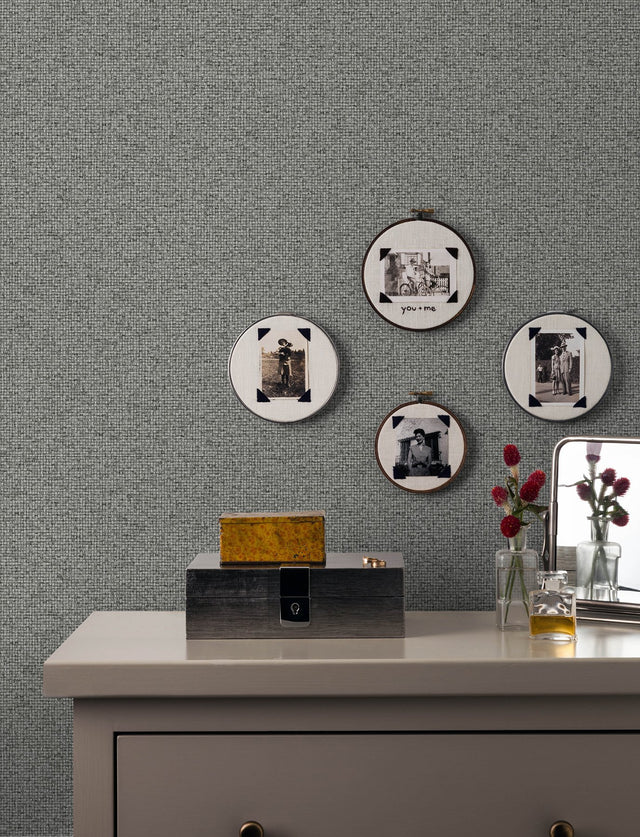 Surrey Grey Basketweave Wallpaper with Faux Grasscloth Texture - Advantage 4144-9158