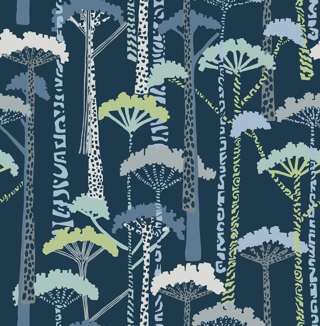 Unify Indigo Forest Wallpaper with Botanical Trees Motif, Bohemian Style - Brewster 4146-27208