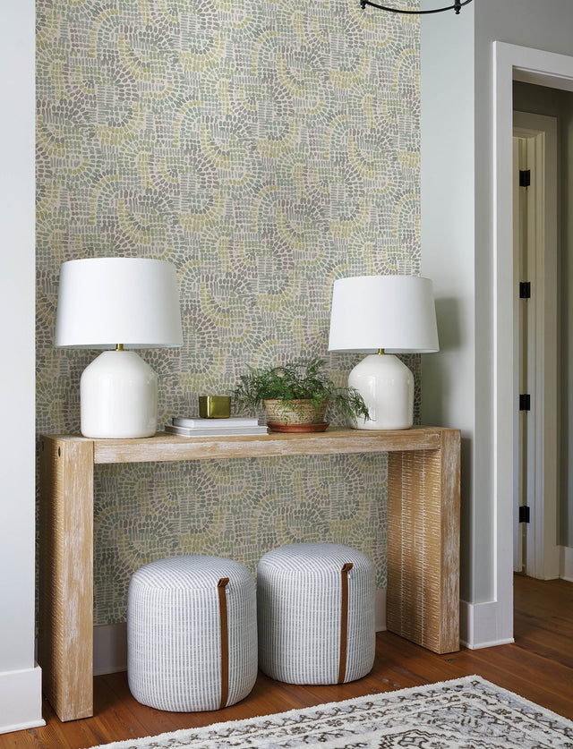 Wanderer Aquamarine Mosaic Wallpaper with Geometric Bohemian Motif - A?Street Prints 4146-27214