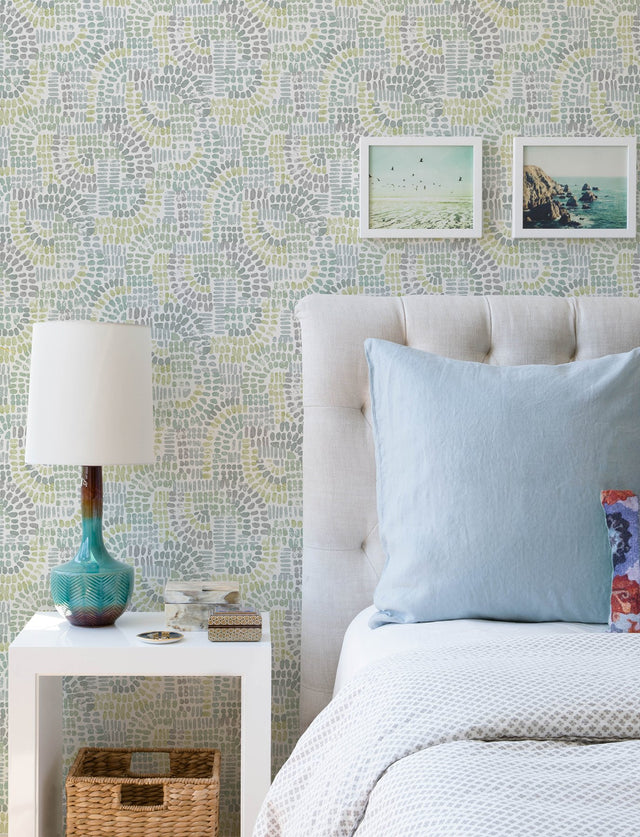 Wanderer Aquamarine Mosaic Wallpaper with Geometric Bohemian Motif - A?Street Prints 4146-27214