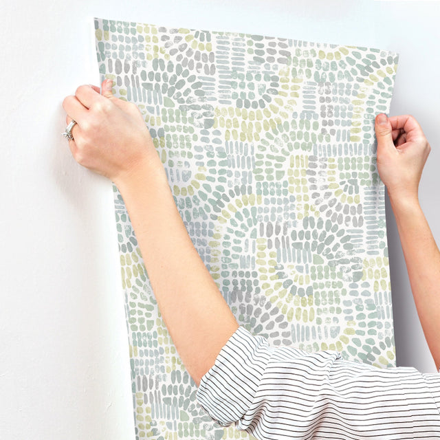 Wanderer Aquamarine Mosaic Wallpaper with Geometric Bohemian Motif - A?Street Prints 4146-27214